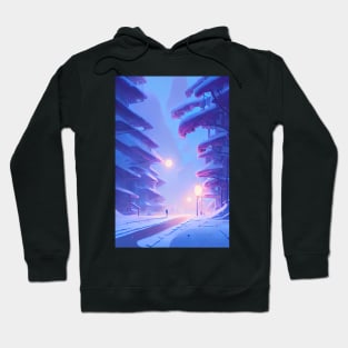 Anime Snowy Street Lights Christmas Landscape Hoodie